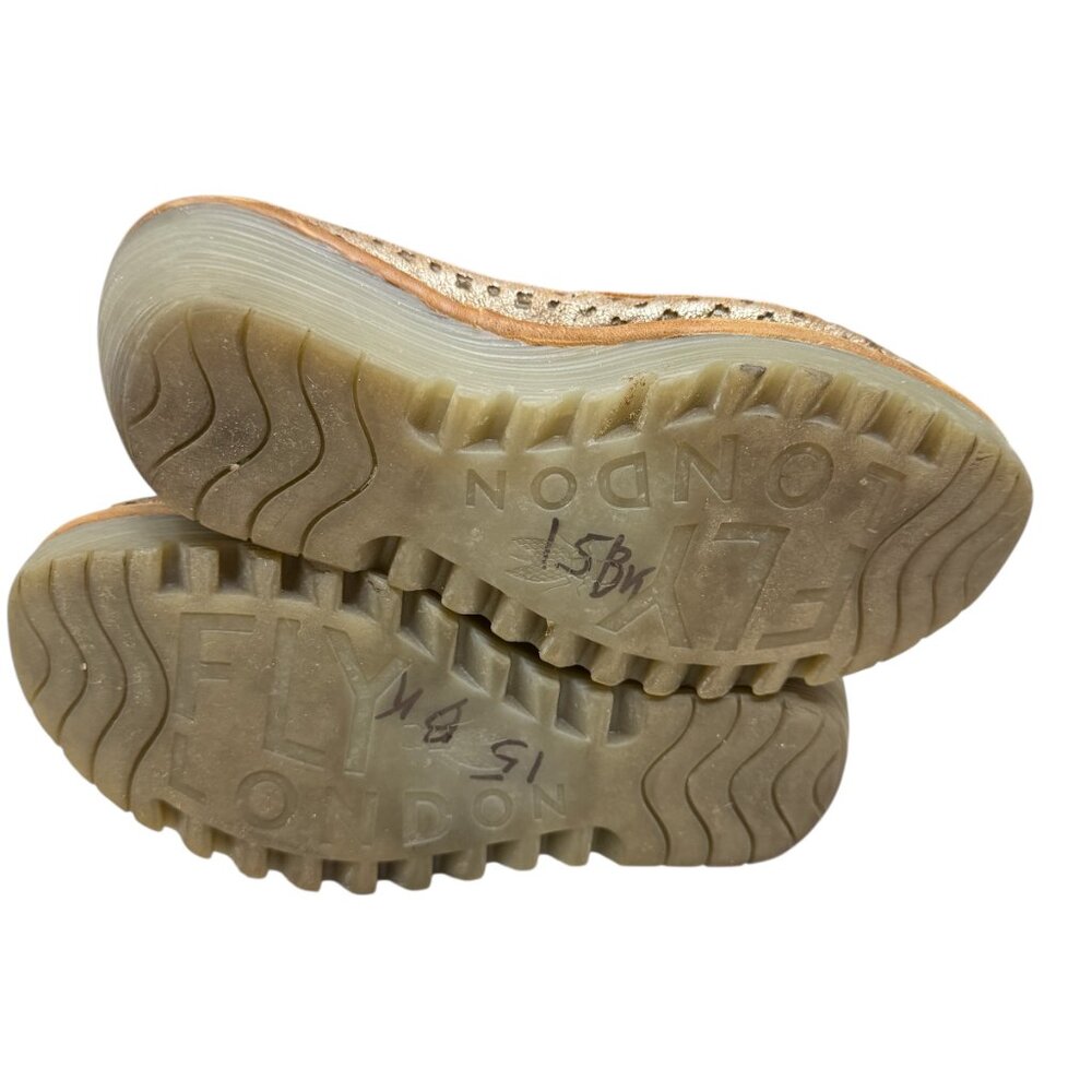 Fly London Yobe gold perforated leather wedge pumps Women's Size 37 / 7 - Picture 9 of 9